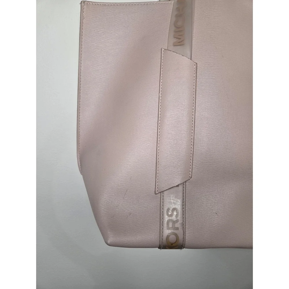 Michael Kors Blush Pink Vegan Leather Tote Bag with Clear Logo Straps